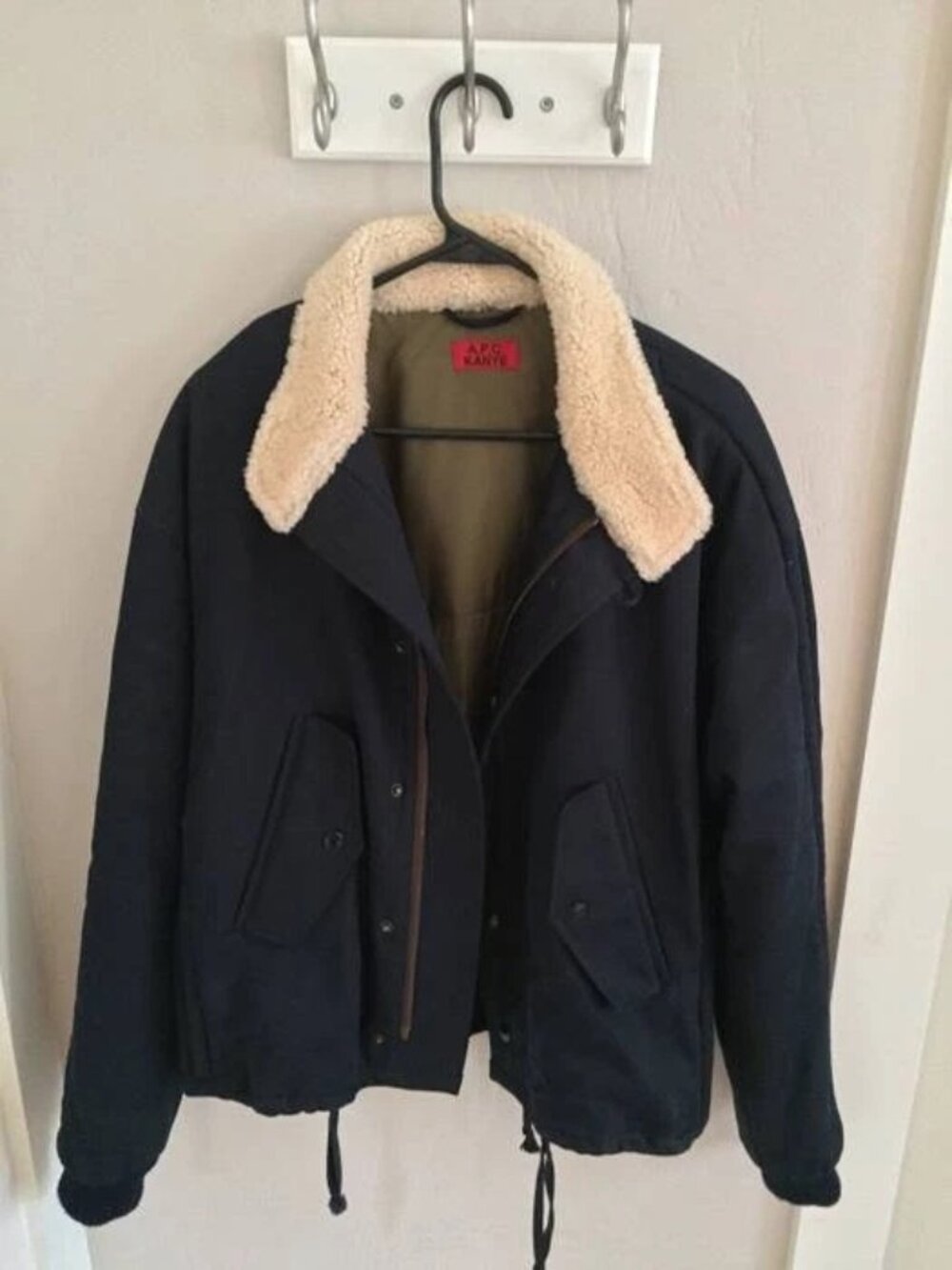 A.P.C. × KANYE WEST shearling bomber navy sheep lined jacket size medium